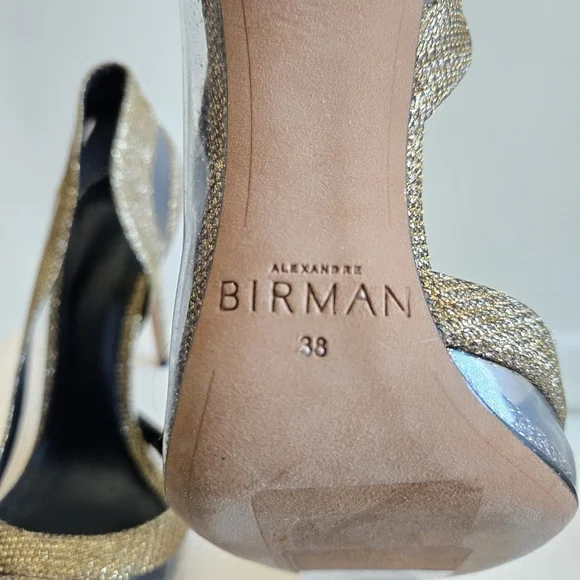 New Alexandre Birman Gold Metallic PVC Stiletto Heels NWT Size 8 US/38 EU - Picture 9 of 10